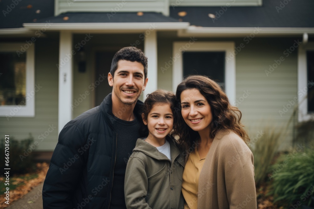 Portrait of a happy young family in front of a house Portrait of a happy young family in front of a house
