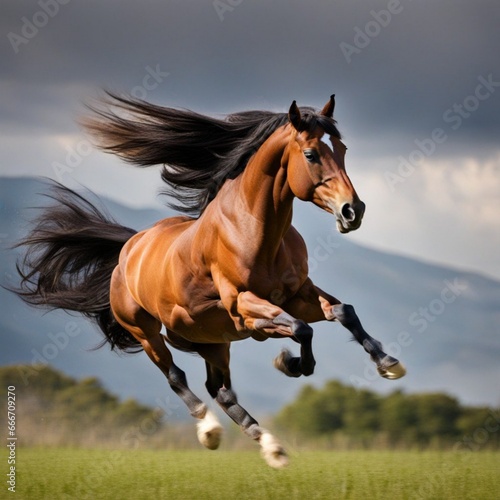 horse running in the field generated ai