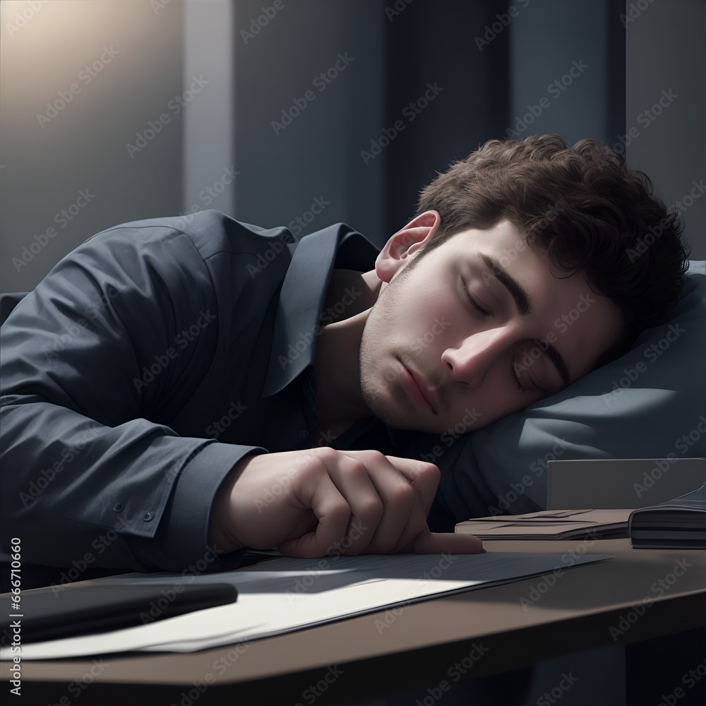 young man sleeping on the desk,tired young man sleeping in office,National Public Sleeping Day concept young man sleeping on the desk,tired young man sleeping in office,National Public Sleeping Day concept
