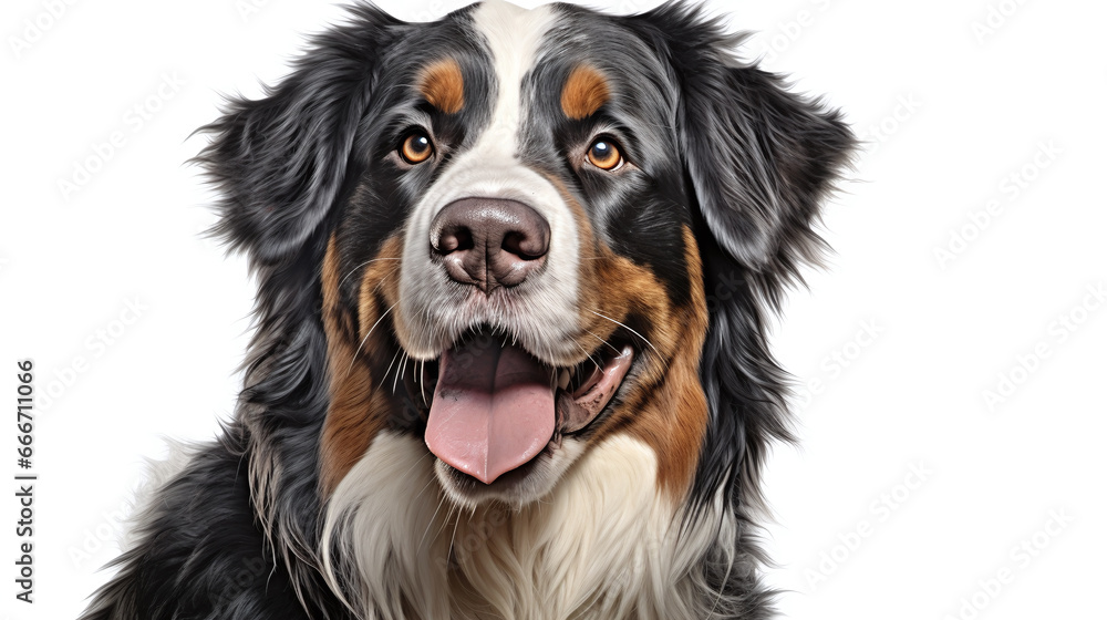 portrait of a bernese cattle dog isolated against white background