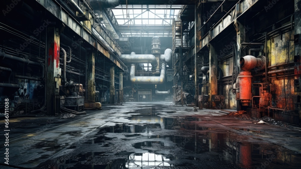 old abandoned factory. Generative AI old abandoned factory. Generative AI