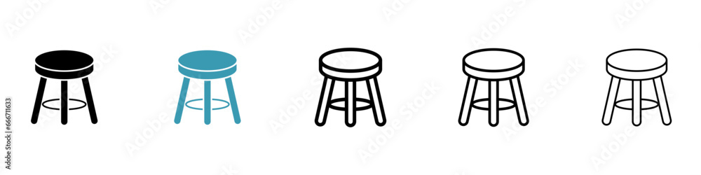 Stool vector thin line icon set. three leg stool vector symbol for web ui designs - obrazy, fototapety, plakaty 