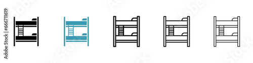 Hostel bunk bed vector thin line icon set for web ui designs photo