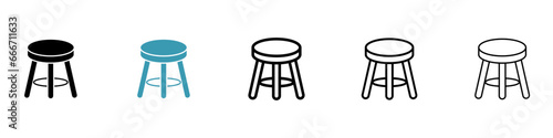 Stool vector thin line icon set. three leg stool vector symbol for web ui designs