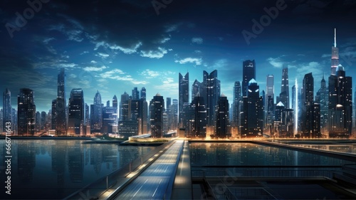 city skyline at night. Generative AI