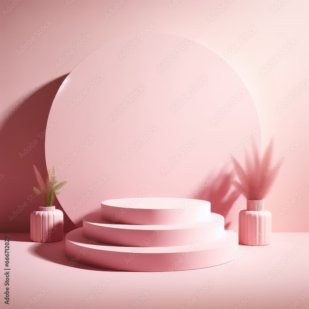 Pink marble podium for product display with abstract background pedestal for social media post