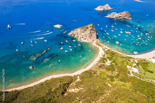 Aerial view of the coast of the wild island of Palmarola, Ponza municipality, Mediterranean Sea, Pontine archipelago, Latina Province, Latium (Lazio) photo