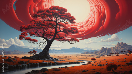 sztuka komputerowa japońska kolorowa krajobrazu drzewa