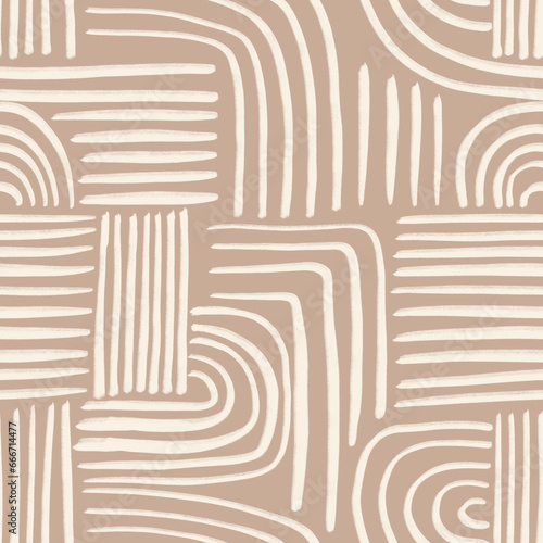 Abstract Organic Shapes Seamless Pattern. Pastel boho background in minimalist mid century style. Perfect seamless print for home decor.