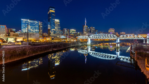 Skyline reflection at night, Cumberland River, Nashville, Tennessee, United States of America photo