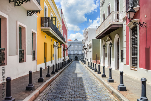A colourful colonial street in San Juan, Puerto Rico, Caribbean
