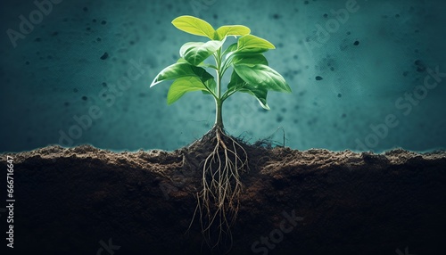Plant growing in soil showing roots  photo