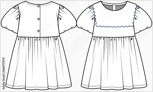 SCALLOP EDGE SAILOR COLLAR DRESS WITH MUSHROOM SLEEVES DETAIL DESIGNED FOR INFANT GIRL TODDLER GIRL AND BABY GIRLS IN VECTOR ILLUSTRATION