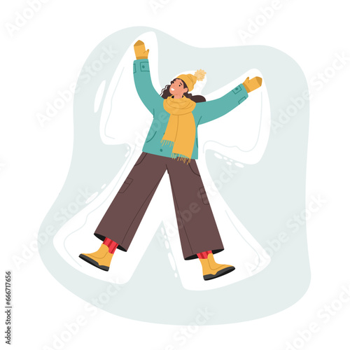 Woman Lies On Freshly Fallen Snow Moving Her Limbs Gracefully To Create Snow Angels, Leaving Behind Winged Imprints