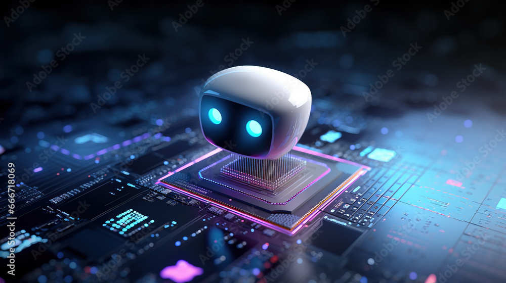 Digital representation of AI Artificial intelligence chat bot connected to computer motherboard Digital representation of AI Artificial intelligence chat bot connected to computer motherboard