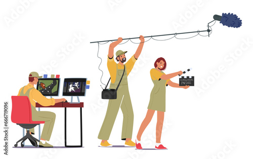 Movie Crew Characters Collaborate Under The Guidance Of The Visionary Director, Bringing Cinematic Magic To Life