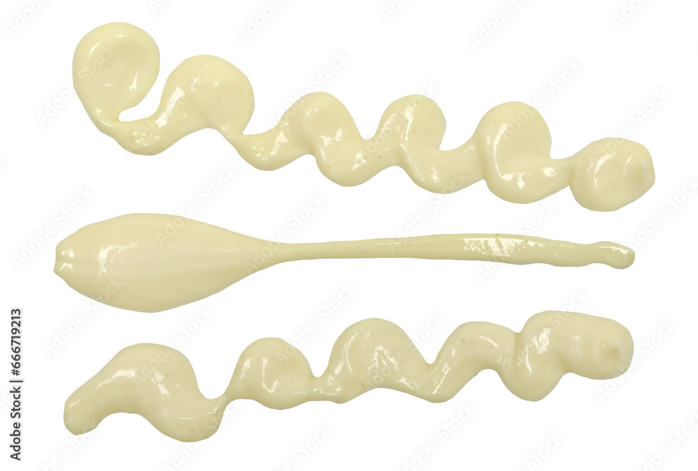 Set mayonnaise spread (with chopped mustard seeds) isolated on white, top view, clipping path Set mayonnaise spread (with chopped mustard seeds) isolated on white, top view, clipping path