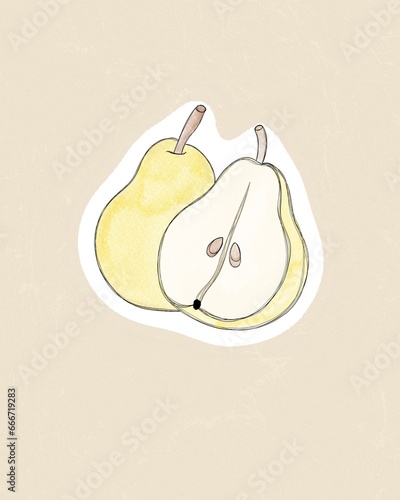 Delicious fresh juicy pear fruit flat illustration design. Printable pear sti...