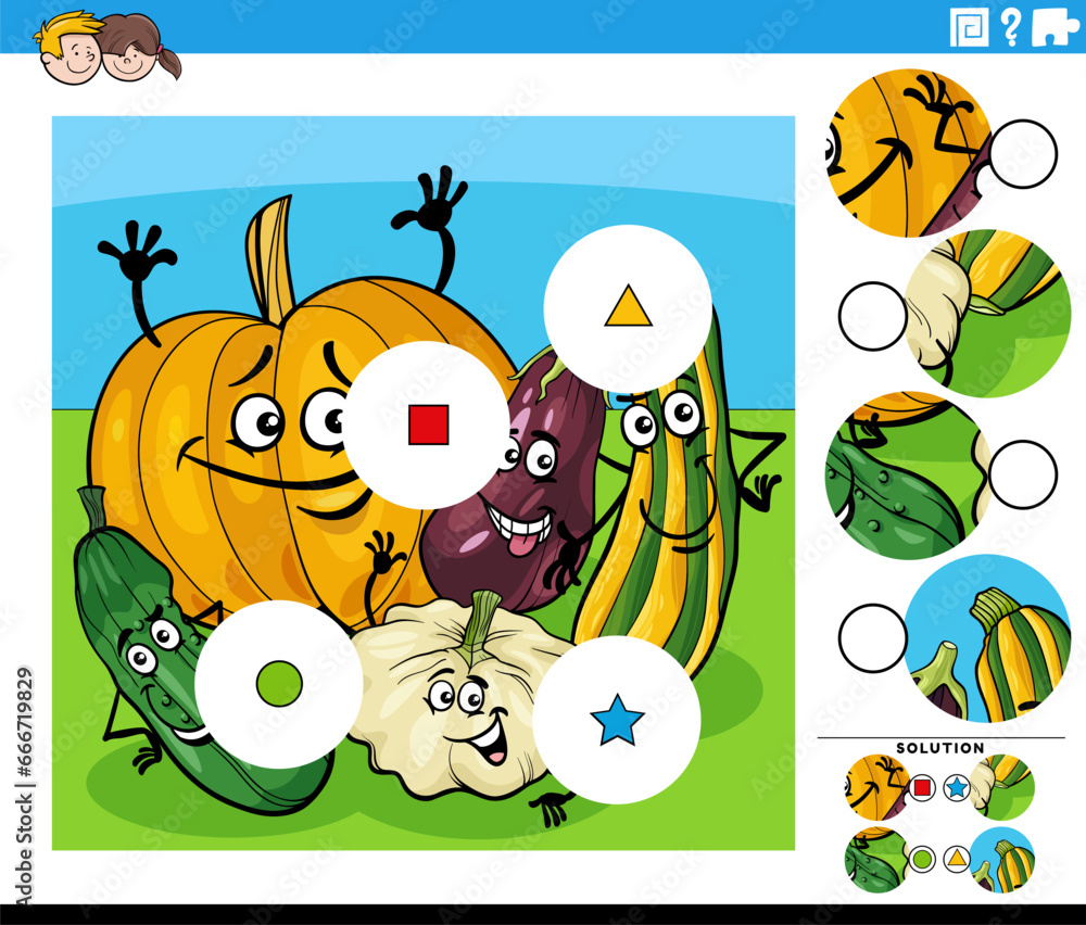 Fototapeta premium match the pieces activity with cartoon vegetable characters