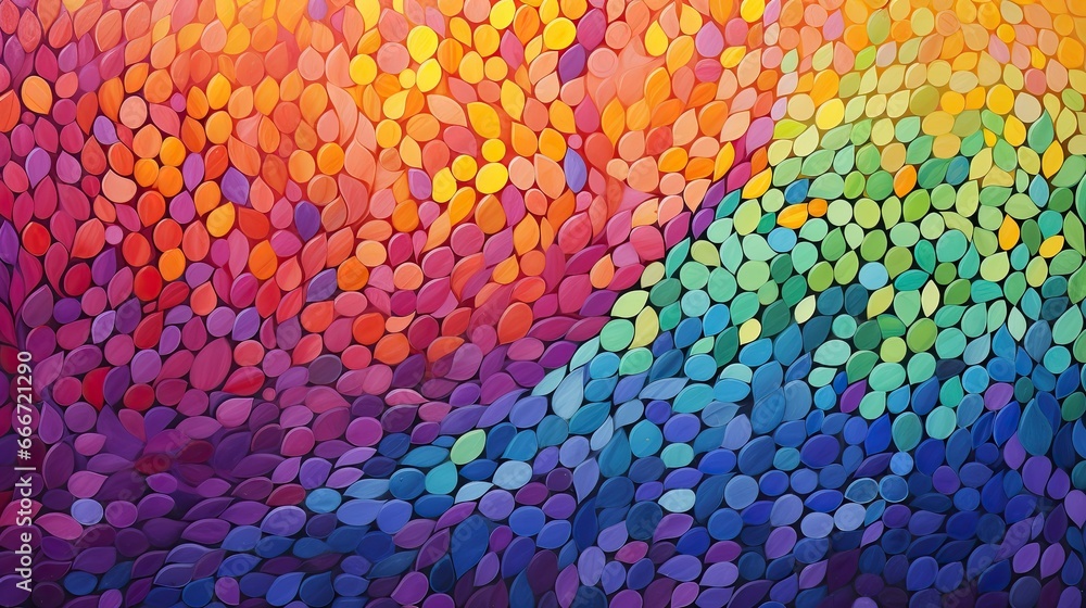 a horizontal format of a rainbow mosaic for a background with space for copy in a mock-up-themed, photorealistic illustration in JPG.  Generative ai