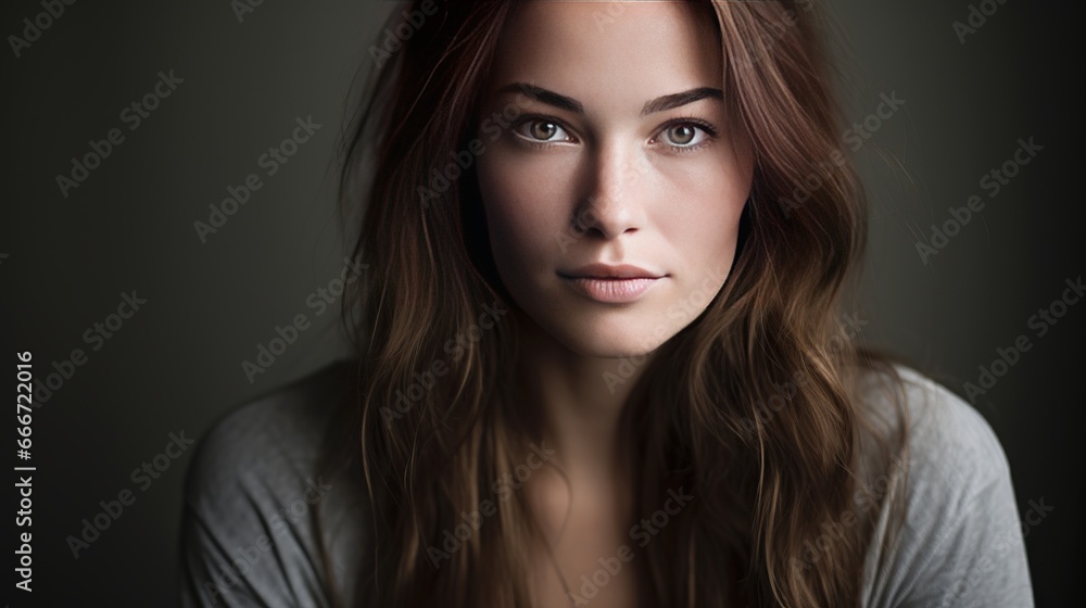 Fototapeta premium A young woman who is slightly smiling without any makeup
