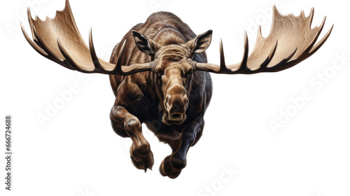 a Bull Moose in action, front view as an isolated and transparent PNG in a Nature-themed, photorealistic illustration. Generative ai photo
