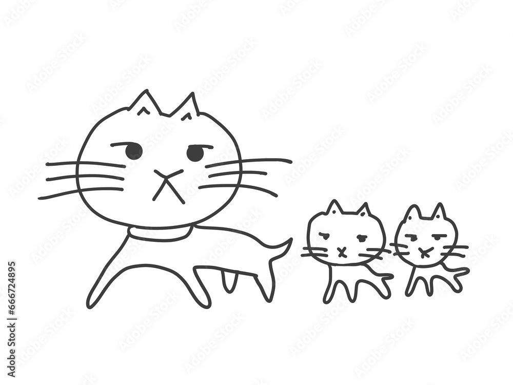 Fototapeta premium 子猫を連れた母猫のイラスト