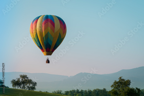 A hot air balloon above the Appalachian mountains of Virginia.