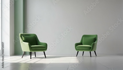 Room interior design  Green armchair against empty white wall