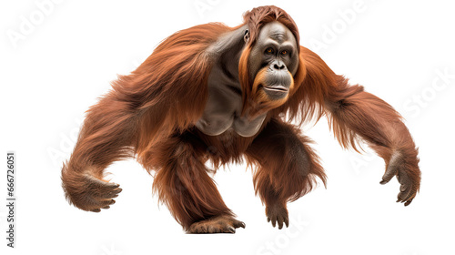 an Orangatang primate in motion, front view as an isolated and transparent PNG in a Nature-themed, photorealistic illustration. Generative ai
