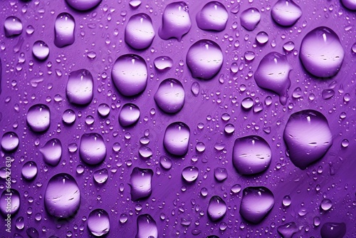 Violet water drops background with various-sized drops. Generative AI