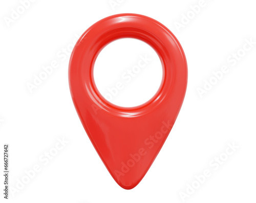 3d red map location pointer. Pin code icon of the geolocation map.  Plastic cartoon style. Stock vector illustration on isolated background.