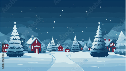 Paysage nocturne d'un village sous la neige, IA générative