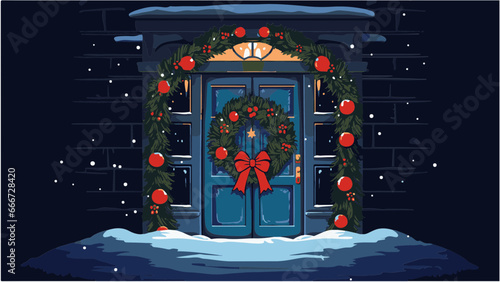 Porte de maison décorée pour Noël, IA générative