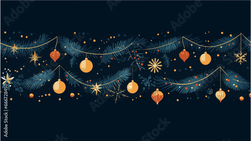 Guirlandes de Noël, boules et branches de sapin, IA générative