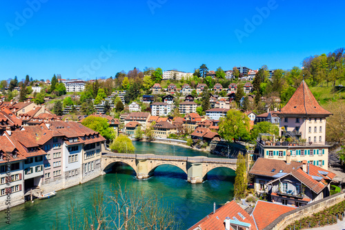 View of the Aare river and old town of Bern in Switzerland