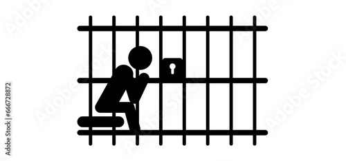 Detailed cell door. Prisoner, law enforcement and criminal justice sign. For handcuffs. Jail, bars prison icon. jailed hands. Slave iron. Prisoner or arrested man Locking up prisoners or slaves.