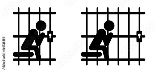 Detailed cell door. Prisoner, law enforcement and criminal justice sign. For handcuffs. Jail, bars prison icon. jailed hands. Slave iron. Prisoner or arrested man Locking up prisoners or slaves.