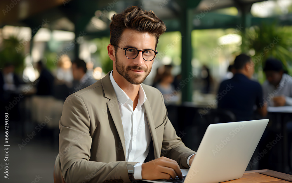 Businessman sitting in in office working with laptop computer Businessman sitting in in office working with laptop computer