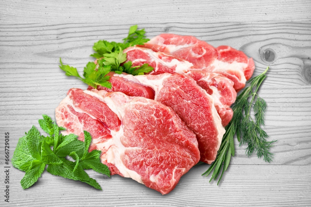 Raw fresh pork red meat on a desk Raw fresh pork red meat on a desk