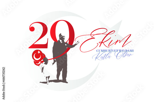 October 29, 1923, Turkish national holiday celebration vector illustration. Happy 29 October Republic Day. English: Happy 29 October Republic Day. 100th anniversary greeting card template. photo