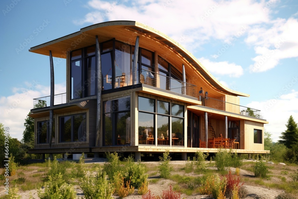 Sustainable home being built with high energy efficiency. Generative AI