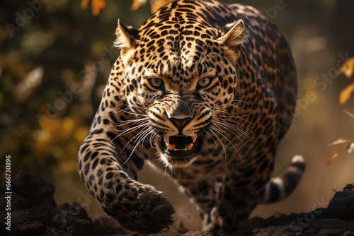 Running tiger, showcasing the potent combination of power and grace that defines this magnificent wild predator in its natural habitat. Ai generated photo