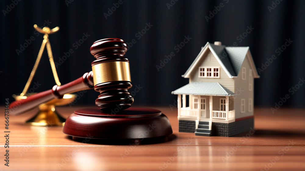 house model and gavel on table house model and gavel on table