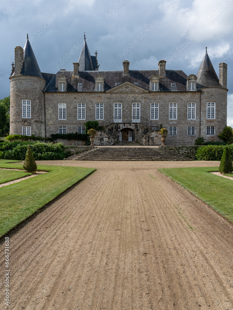 Fototapeta premium Front of Chateau de Kergrist, France. Medieval estate house with normandy turreted towers.