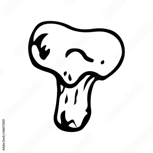 Chanterelle doodle mushroom. Collecting forest food. Cantharellus cibarius. Hand drawn sketch.