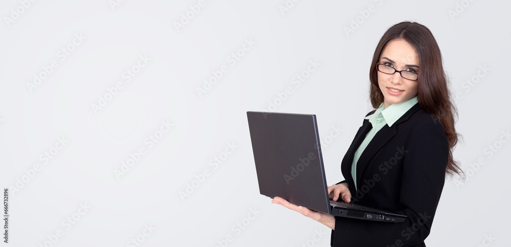 Business employment, successful female with laptop Business employment, successful female with laptop