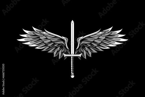 Sword and wings vector image logo design template