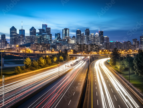 Urban Rush Hour: Evening Traffic on a Highway in the City