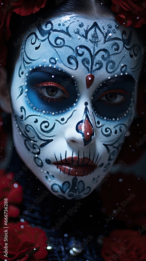 Colorful portrait day of the dead makeup